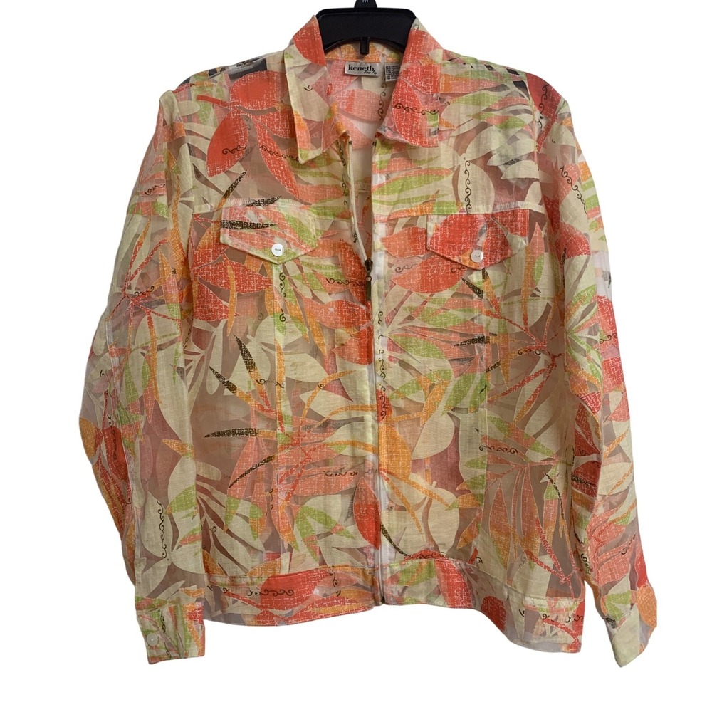 Keneth Too Sheer  Lightweight Tropical Zip Up Jacket Medium Coastal Travel